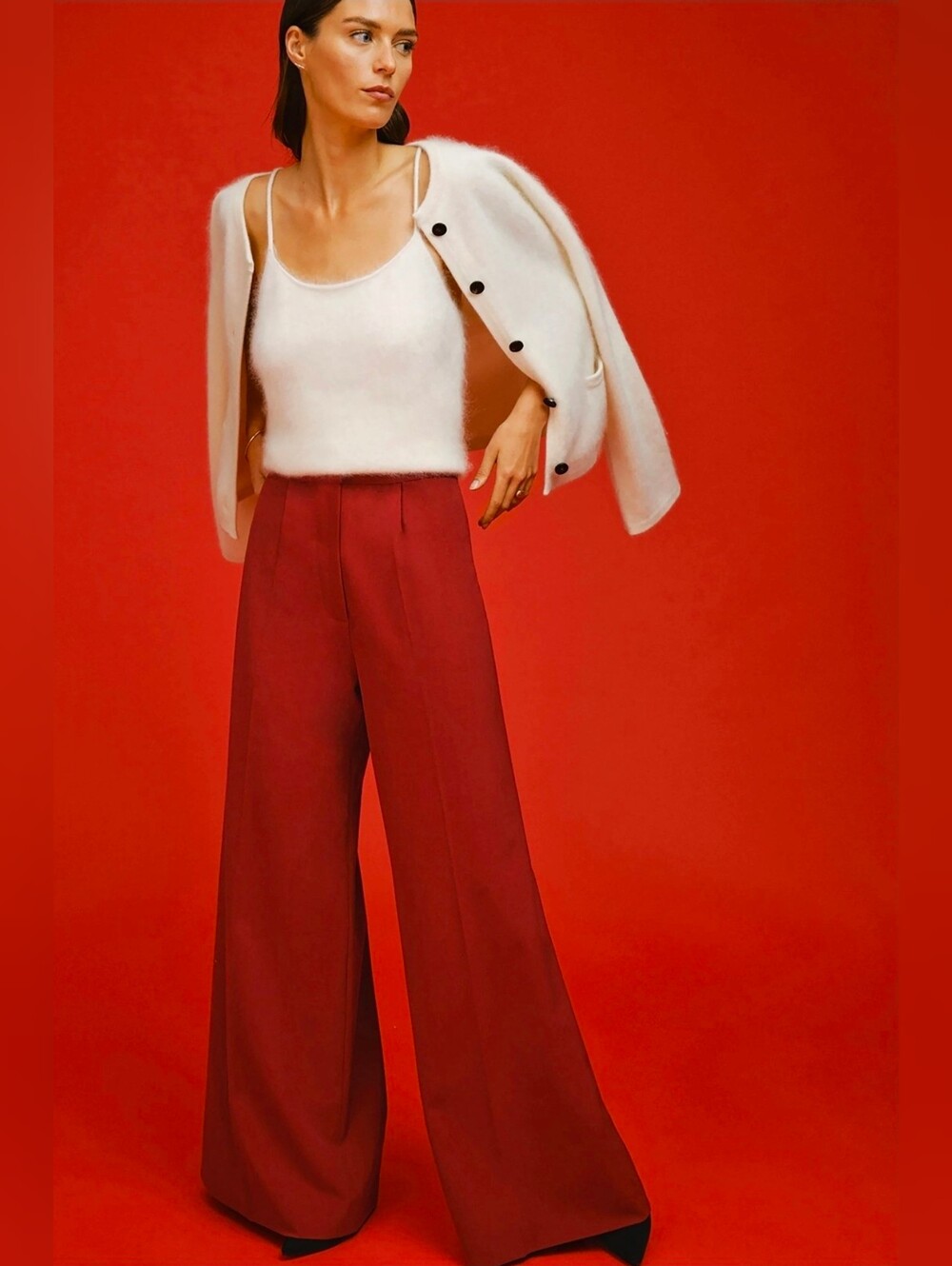 GWYN Katie-Marie Wide Leg Trousers Brick Red Size 10